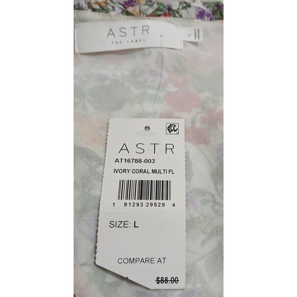 Astr womens large cropped green red smocked cross front ditsy Flora shirt top - Picture 6 of 8